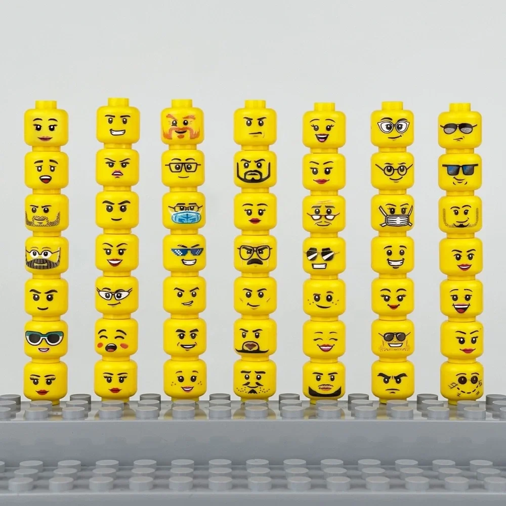 56x Heads with Expressive Facial Features - Build your own minifigure